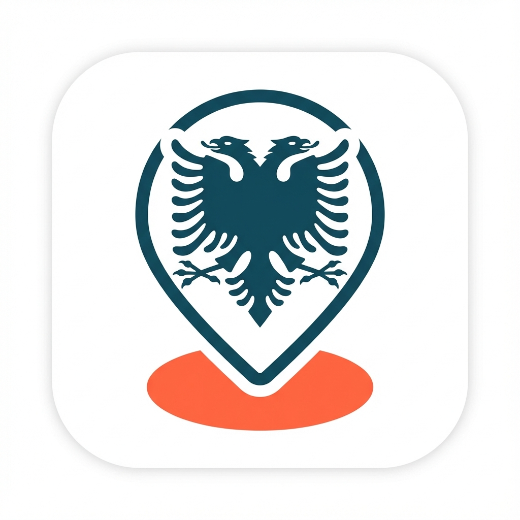 Logo Arberia Experience - aquila a due teste albanese su pin mappa